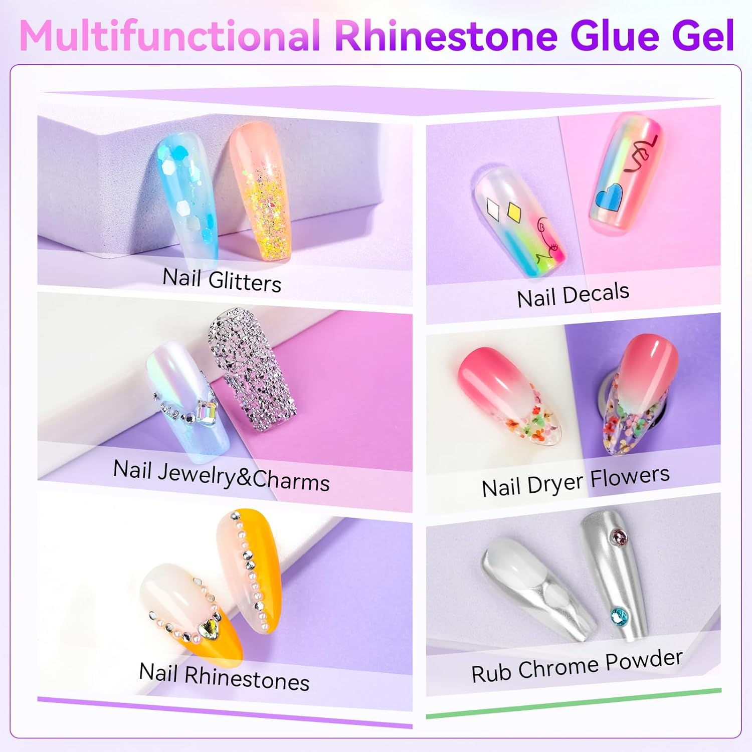 Makartt Nail Rhinestone Glue Gel, Upgrade Gel Nail Glue with Brush Pen Tip Super Strong Adhesive Precise for Nail Charms Crystals Rhinestone Beads Flower 3D Decorations 8ml*2-Velvo Beauty