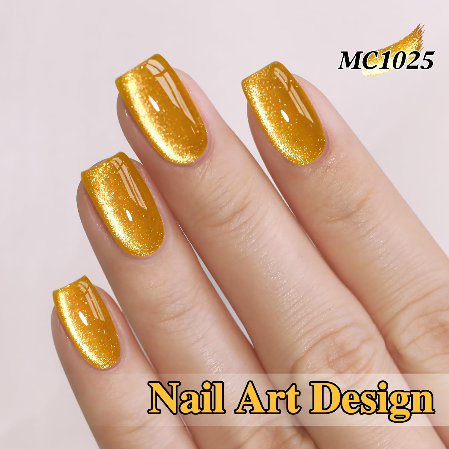 Double Rhythm Jelly Glass Cat Eye Gel Polish with Magnet 15ML Holographic Glitter Shimmer Translucent Sheer Color Magnetic Nail Polish Salon DIY at Home (Gold Cat-MC1025)-Velvo Beauty