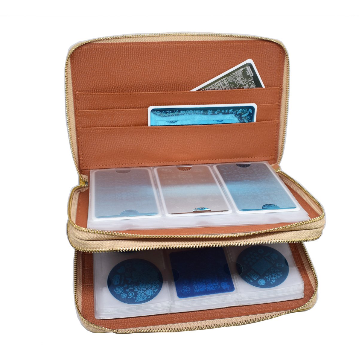 Mezerdoo 216 Slots Stamping Plate Holder Case Rainbow Laser Design Round Square Rectangular Nail Art Stamp Template Organizer 1pcs Empty Nail Art Plate Case Bag (pink- 216 Slots)-Velvo Beauty