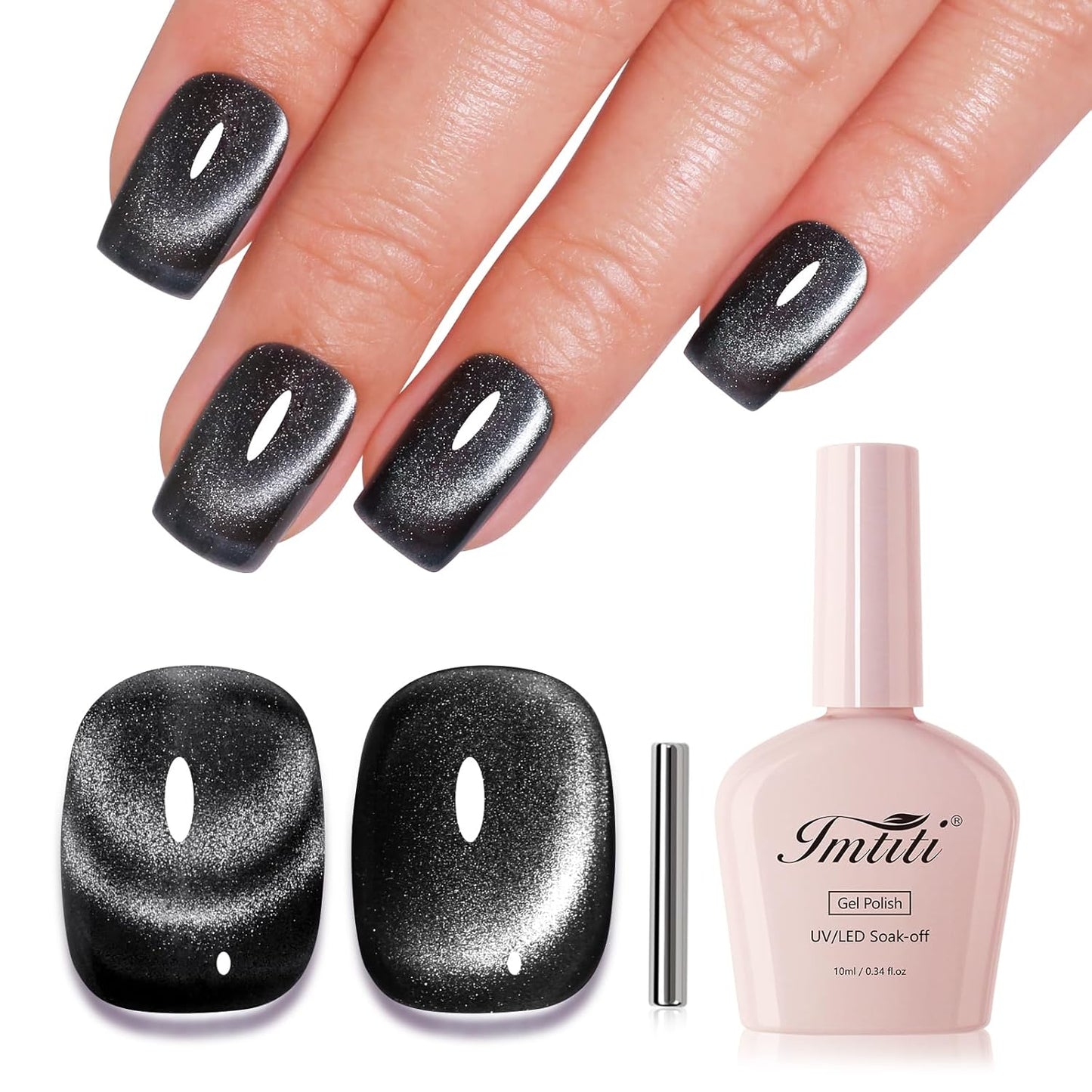 Imtiti Cat Eye Gel Nail Polish, Black Holographic Magnetic Crystal Nail Gel Polish With Magnet Glittery Galaxy Spring Summer Kit Soak Off UV Led 10ML-Velvo Beauty