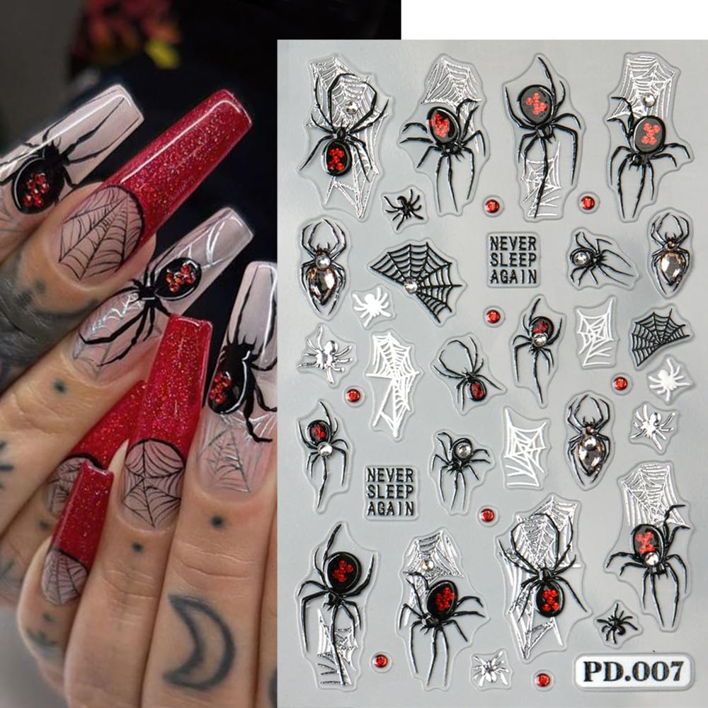 2Pcs Halloween Nail Stickers 5D Embossed Self Adhesive Day of The Dead Nail Decals with Cute Ghost Design Spider Web Pumpkin Nail Art Stickers Halloween Nail Supplies Nail Art Decoration for Women-Velvo Beauty