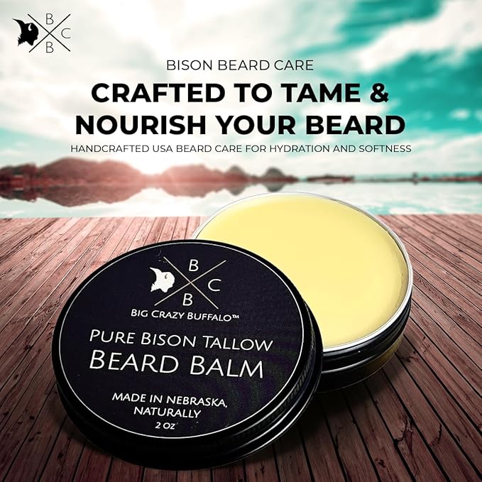 Pure Bison Tallow Beard Gift Set - Shave Bar, Beard Balm, Unscented Lip Balm - Conditions, Strengthens, Moisturizes, Soothes, Softens, Naturally Derived, No Dyes, Naturally Derived-Velvo Beauty