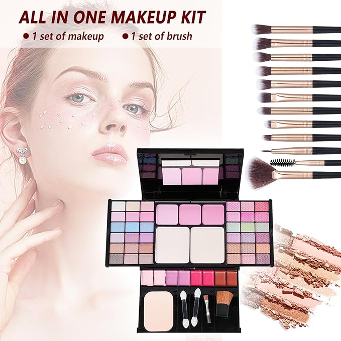 Makeup Kit Eyeshadow Palette for Women Full Gift Kit Girl Kids 49 Colors Makeup Set Combination Eyeshadow Palette with 12pcs Makeup Brushes-Velvo Beauty