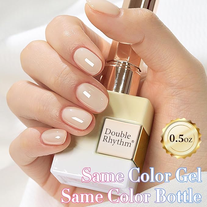 Double Rhythm 0.50 OZ Translucent Gel Polish Same Color Same Bottle Sheer Pastel Neutral Natural Milky 15 ML Jelly UV Nail Art DIY at Home (Beige-A1621)-Velvo Beauty