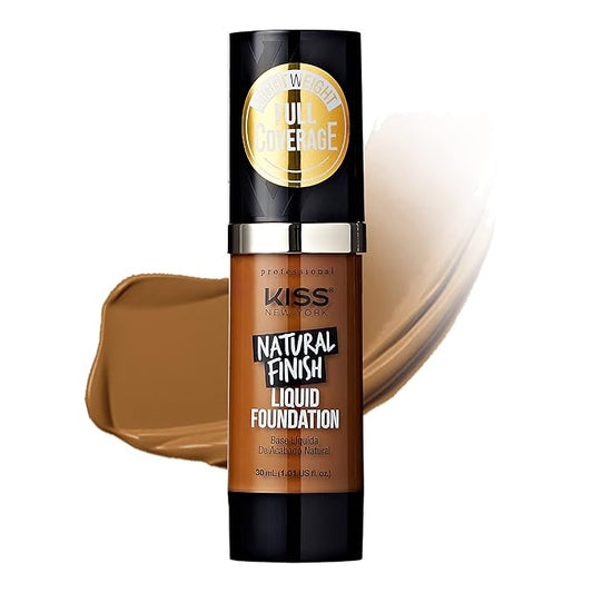Kiss New York Professional Liquid Foundation - Lightweight and Hydrating Formula, Natural Finish, Control Shine, Cover Pores, Medium to Full Coverage, Green Tea Extract (Warm Coconut)-Velvo Beauty