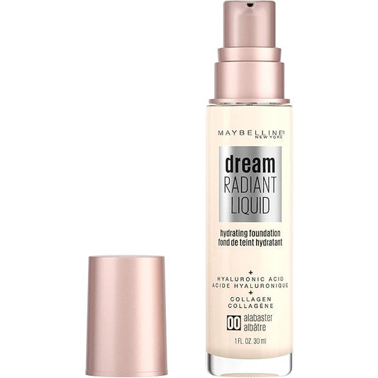 Maybelline New York Dream Radiant Liquid Medium Coverage Hydrating Makeup, Lightweight Foundation, Alabaster, 1 Fl Oz-Velvo Beauty