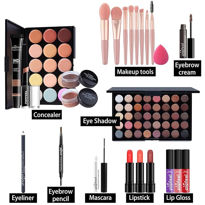 Pure Vie All-in-One Holiday Gift Surprise Makeup Set Essential Starter Bundle Include Eyeshadow Palette Lipstick Concealer Blush Mascara Eyeliner Face Powder Lipgloss Brush - Full Makeup Kit for Women-Velvo Beauty