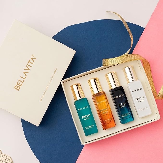 BellaVita Luxury Unisex Cologne Gift Set (4x20ml) | Fragrances Includes Honey OUD, SKAI, FRESH & White OUD | Travel Size Mini Perfumes & Spicy Vanilla Perfume Oil | Unisex Perfume for Women & Men-Velvo Beauty