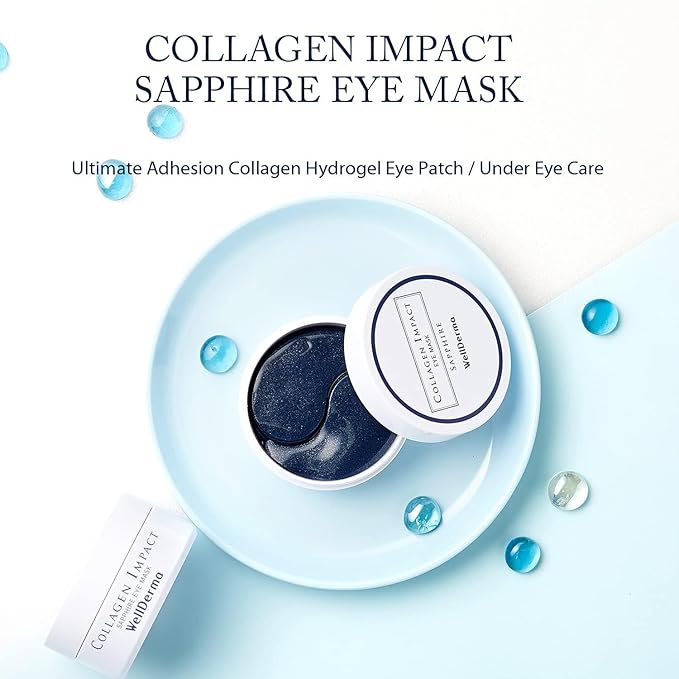 WELLDERMA Collagen Impact Sapphire Eye Mask 60 Sheets - NOURISHing ENRICHed Moisturizing Hydrogel Eye Patches Wrinkles Collagen, Under Eye for Dark Circles, Dry and Dull Skin-Velvo Beauty