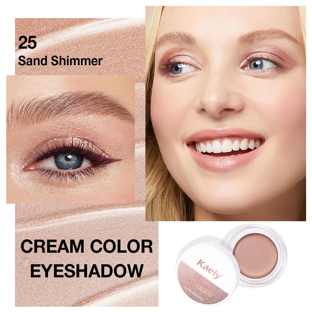 Kaely Single Cream Eyeshadow Pot, Sand Shimmer Eye Shadow for Older Women High Pigmented Waterproof, Natural Eyeshadow Palette Makeup Brightener, sombras en crema para ojos, Blendable, 25-Velvo Beauty