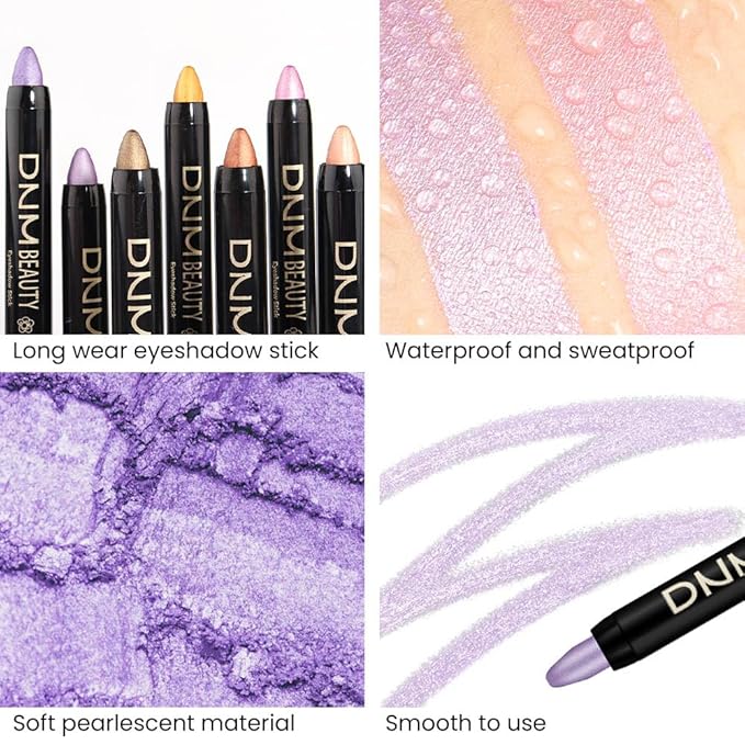 Kaely 4Pcs Metallic Shimmer Eye Shadow Sticks Set, Pink Light Purple Vioiet Mocha Beige, Eyeliner Pencil Eyeshadow Palette Halloween Makeup, Eye Highlighter Brightener Stick for Women-Velvo Beauty