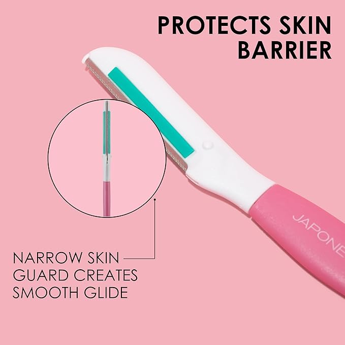 Japonesque Dermaplaner with Soothing Aloe Comfort Strip - Facial Dermaplane Razor, Skin Tool with Ultra Precision Blade for Facial Hair Removal and Exfoliation, 5pk-Velvo Beauty