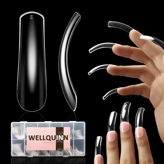 Curved Square Nail Tips Full Cover Nails XXL Clear Press on Extra Curve Long Acrylic False Nails for Nail Extension 240Pcs 12 Sizes Q53-Velvo Beauty