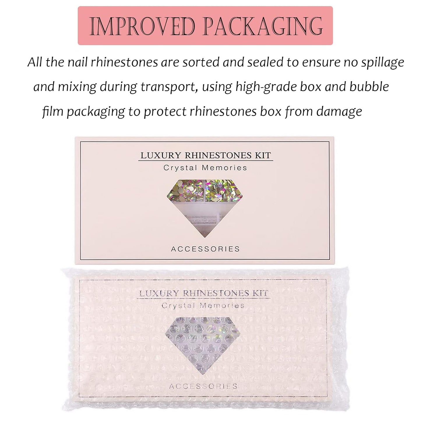 Nail Rhinestones Kit, Nail Art Decorations Flat AB Rhinestones Kit DIY Crafts Gemstones for Nail, Shoes, Clothes, Jewels (600 Iridescent Diamonds + 2500 Flat Rhinestone)-Velvo Beauty