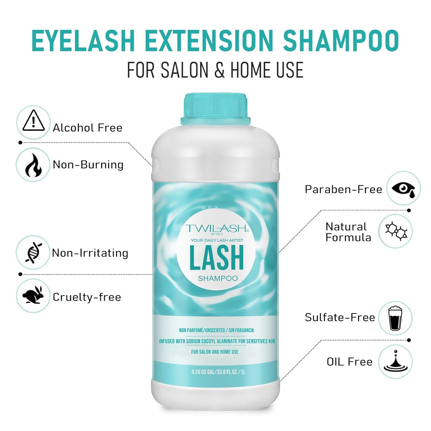 Lash Shampoo Bulk Upgraded Formula, Eyelash Cleanser for Extensions 1 Liter, Safe Makeup Remover, Non-irritating or Burning Formula Eyelid Foaming Cleanser for Professional Salon and Home Use-Velvo Beauty