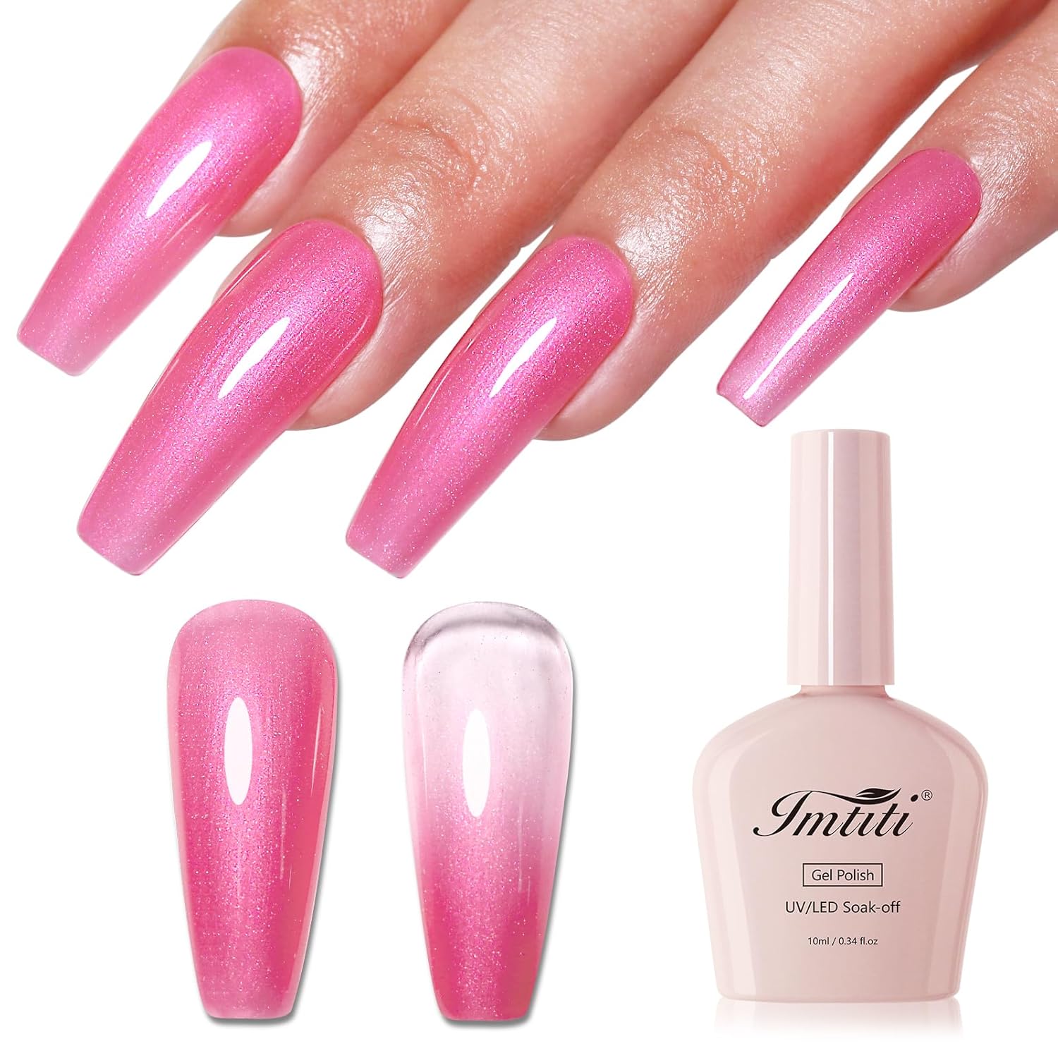 Imtiti Glitter Gel Nail Polish, Rose Pink Pearl Glitter Nail Gel Polish Diamond Shimmer Sparkle Soak Off UV LED Spring Summer Manicure 10ML-Velvo Beauty