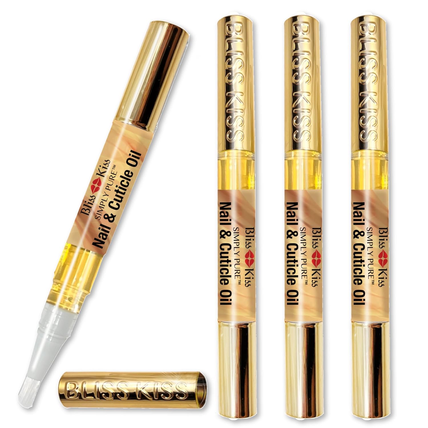 Bliss Kiss | 4 Vanilla Fragrance Nail Oil Cuticle Pens w/Vitamin E & Jojoba⏤Nail Strengthener Nail Growth Serum for Brittle Peeling Breaking Thin Nails-Velvo Beauty