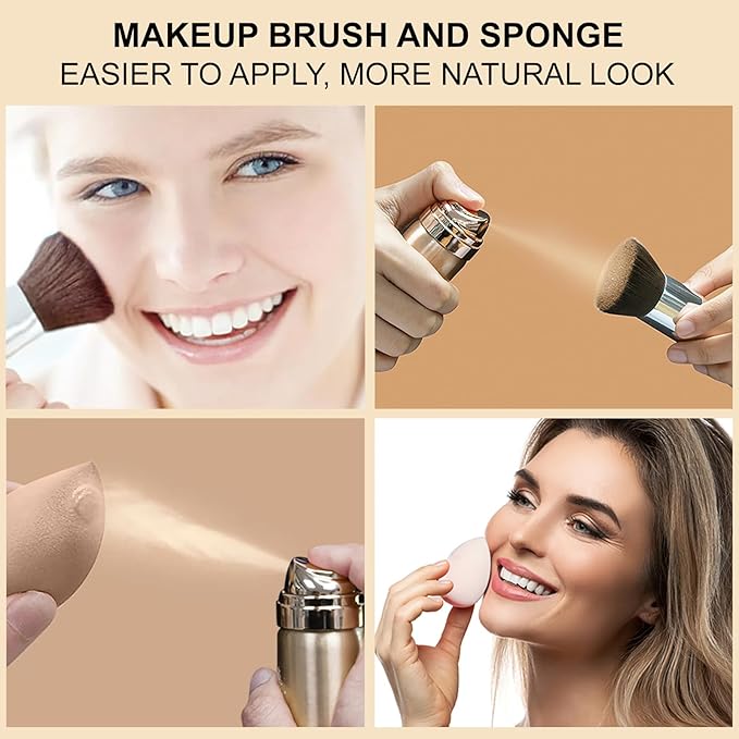 AirBrush Foundation Spray Set, Spray Foundation Makeup and Hydrating Face Primer Kit, Longwear Waterproof Liquid Matte Foundation Mist for Flawless Look, Brush and Sponge Include (#1 Ivory White)-Velvo Beauty
