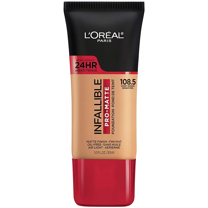L'Oreal Paris Cosmetics Makeup Infallible Pro-Matte Liquid Longwear Foundation, Honey Bisque, 1 fl oz-Velvo Beauty