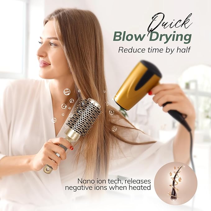 Nano Thermal Ceramic Round Hair Brush with Boar Bristles for Blow Drying and Styling by Sndyi - 2.9 Inch Barrel-Velvo Beauty