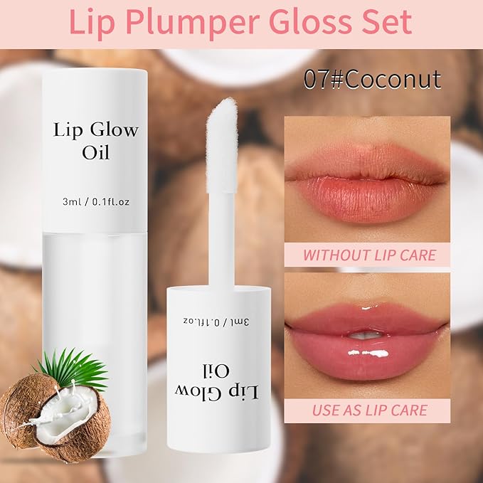 Hellokiss 3Pcs Lip Glow Oil,Moisturizing Lip Plumper Gloss,3 Fruit Flavoured Lip Balm Lip Care,Clear Plumping Lip Gloss,Non-Sticky Long Lasting Hydrating Lip Oil(Honey,Green Apple,Coconut)-Velvo Beauty