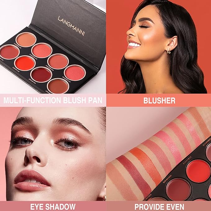 8 Colors Blush Palette, Matte Light Luxury Blush Powder Bright Shimmer Face Blush, Contour and Highlight Blush Palette, Professional Facial Beauty Cosmetic Makeup Blush-Velvo Beauty