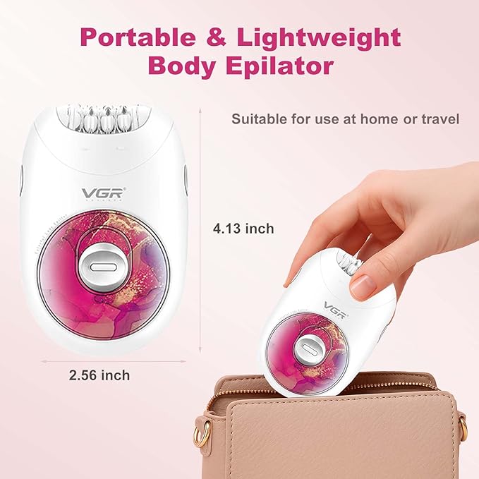 VGR 706 Professional Epilator for Women,Portable Cordless Smooth Glide Hair Removal Device for Legs, Underarm, Back,Full-Body Epilator with 18 Tweezers System, 2 Speeds Hair Removal with Silent Design-Velvo Beauty