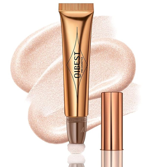 Liquid Highlighter Beauty Wand, Cream Liquid Highlighter Stick with Cushion Applicator, Lightweight Blendable, Long Lasting Silky Cream Highlighter Stick Contour Wand, Natural Face Shimmer Finish | 4# Highlight Pearl White-Velvo Beauty