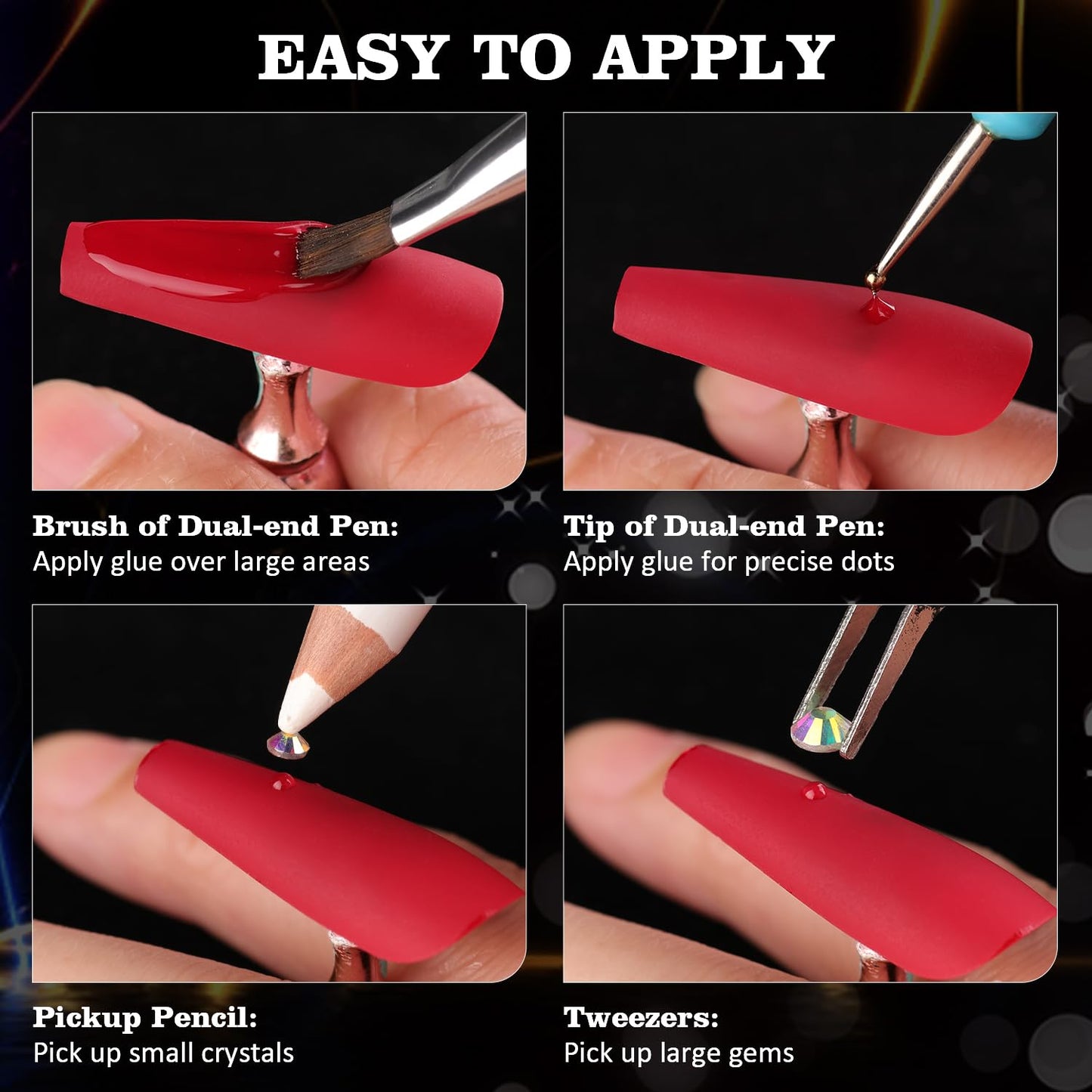 Rhinestones for Nails, Manicure Gem, Flatback Glass Crystal AB + Transparent Clear Gemstones and Colorful Resin Beads, 2-5mm Round Gems for Professional Salon DIY Nail Art with Pickup & Dotting Tools-Velvo Beauty