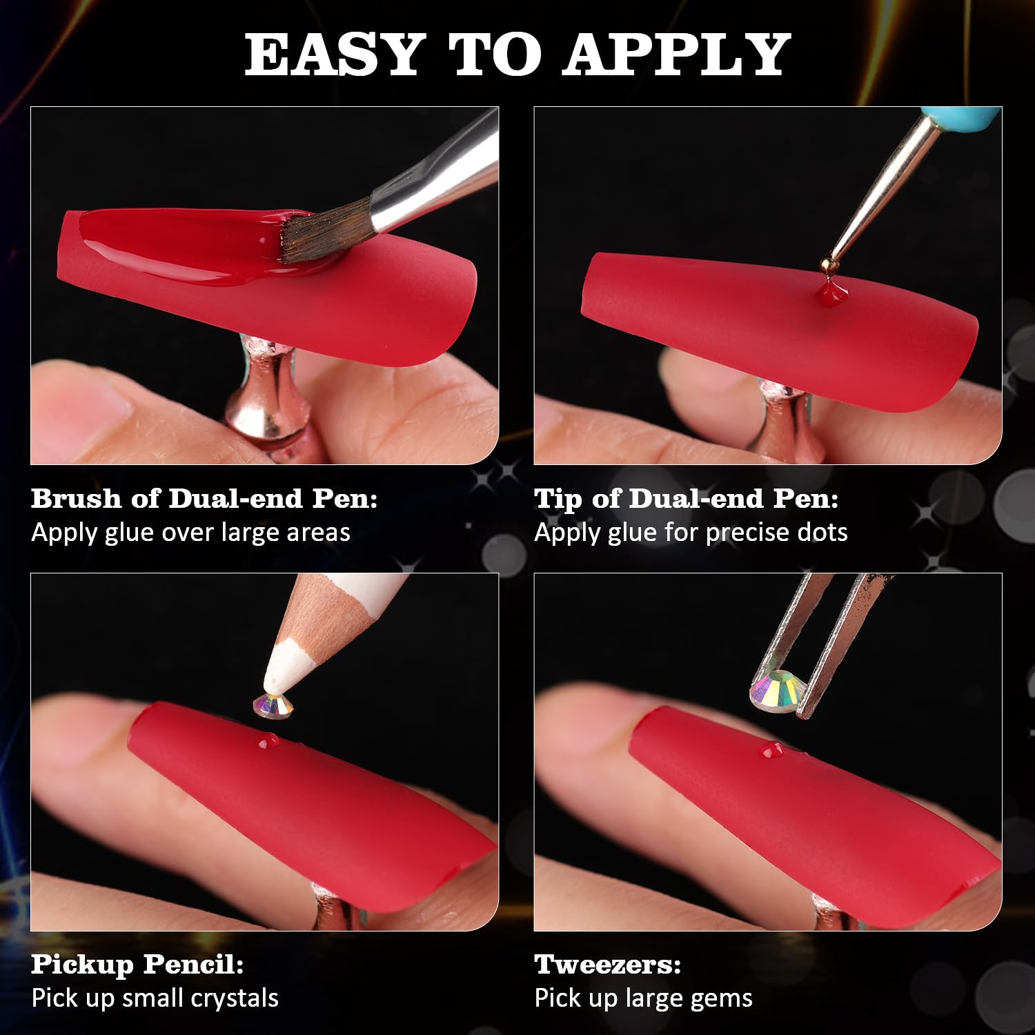 Rhinestones for Nails, Manicure Gem, Flatback Glass Crystal AB + Transparent Clear Gemstones and Colorful Resin Beads, 2-5mm Round Gems for Professional Salon DIY Nail Art with Pickup & Dotting Tools-Velvo Beauty