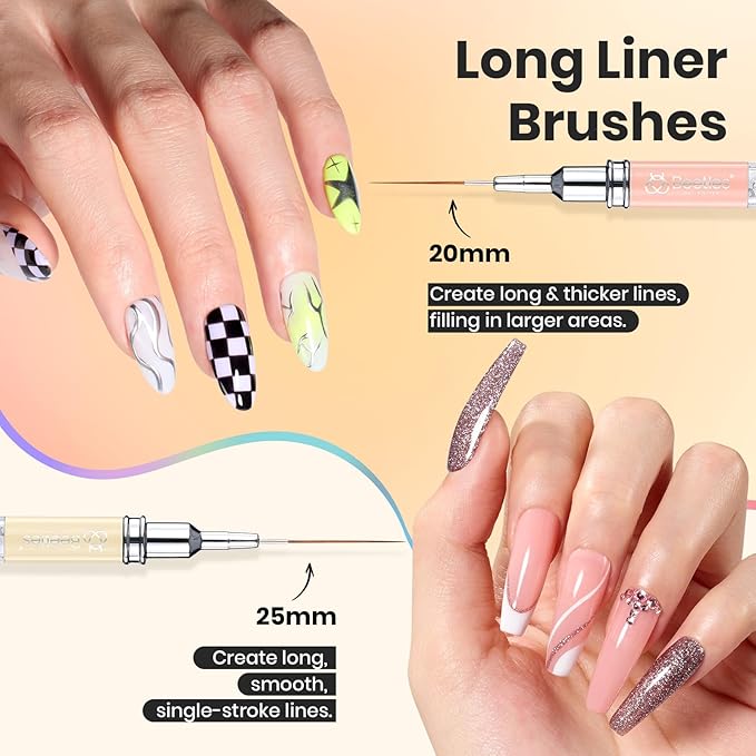 Beetles Gel Polish Nail Art Liner Brushes 5Pcs Painting Art Design Pen Set Diamond Application Rhinestone Handle Drawing Nail Art Brushes Tools Sizes 5/6/11/20/25mm Nail Art Design Gift for Women-Velvo Beauty