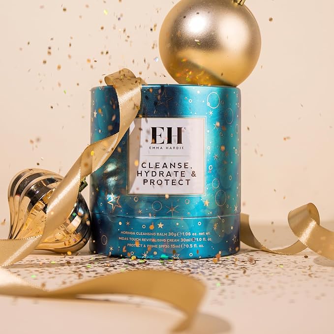 Emma Hardie Cleanse, Hydrate & Protect Gift Set: 30ml Moringa Cleansing Balm, 30ml Midas Touch Revitalising Cream & 15ml Protect & Prime SPF30 Sunscreen Face Moisturiser, Natural & Cruelty Free-Velvo Beauty