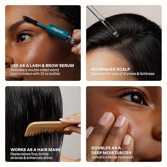 Cliganic Organic Castor Oil, 100% Pure (2oz Glass Bottle with Eyelash Kit) - For Eyelashes, Eyebrows, Hair & Skin (Packaging May Vary)-Velvo Beauty