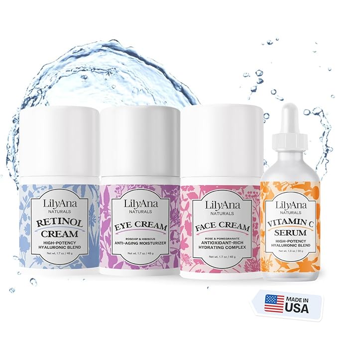 LilyAna Naturals Skincare Gift Set - Retinol Cream, Vitamin C Serum, Eye Cream and Face Cream Moisturizer - Anti Aging Skin Care Sets for Women-Velvo Beauty