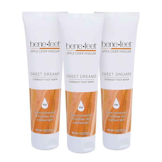 Benefeet Sweet Dreams Overnight Foot Repair - Night Cream for Detox, Moisturize & Soften Dry Cracked Skin, With Apple Cider Vinegar, Turmeric & Borage Oil, 4oz (3 Pack)-Velvo Beauty