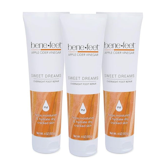 Benefeet Sweet Dreams Overnight Foot Repair - Night Cream for Detox, Moisturize & Soften Dry Cracked Skin, With Apple Cider Vinegar, Turmeric & Borage Oil, 4oz (3 Pack)-Velvo Beauty