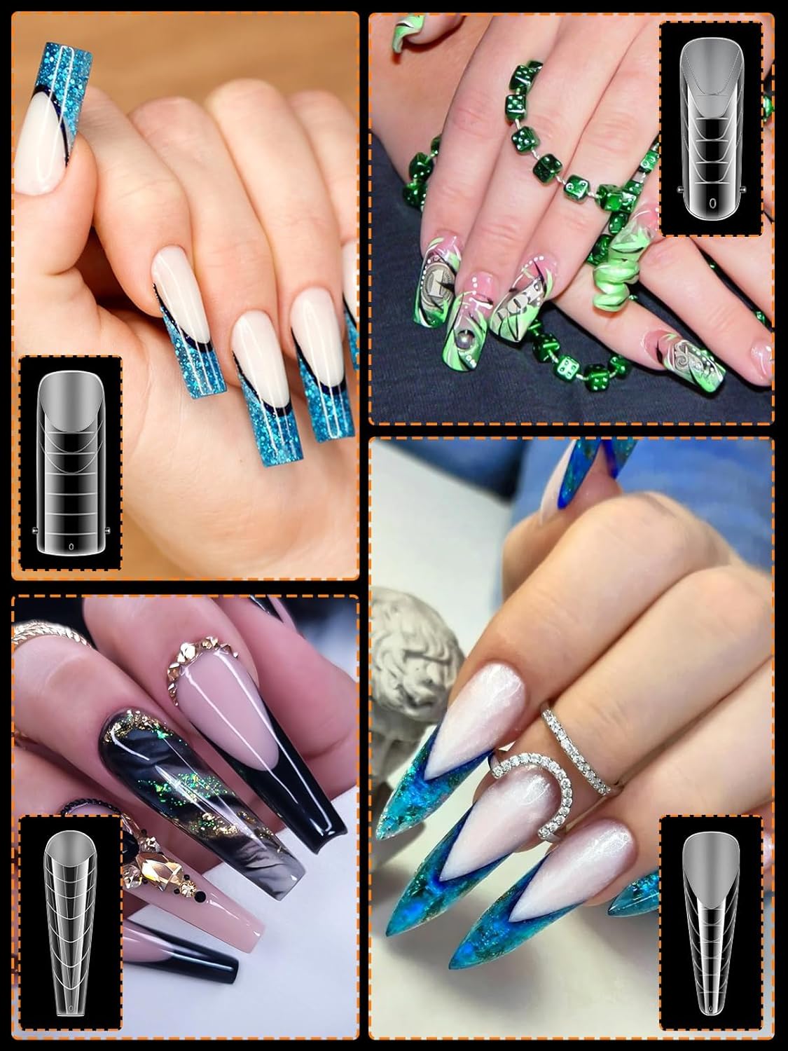 TOROKOM Dual Form Kit, 192PCS Poly Gel Forms for French Nails, 96PCS Reusable Silicone Pads, 5PCS Clips, Brush Pen, Files Buffer, Extension Kit for Beginner-Velvo Beauty