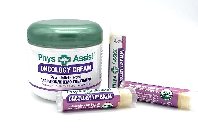 Oncology Cream 4 oz plus 3 Pack Lip Balm. Hydrating to Stressed Skin Undergoing Chemo or Radiation. Skin Therapy. Made with Botanicals.-Velvo Beauty