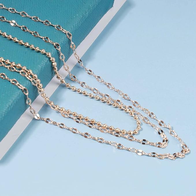 Boho Layered Necklace Choker Gold Lace Chain Necklace Shimmer Shinny Necklace Vintage Multilayer Beaded Necklace Jewelry for Women and Girls-Velvo Beauty