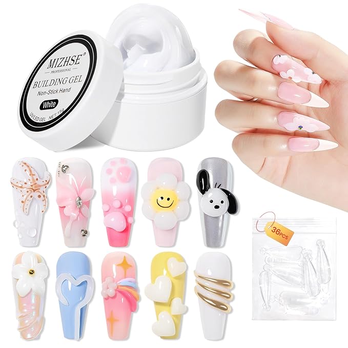 MIZHSE Solid Builder Gel, Non-Sticky White Sculpting Gel for Nails, 3D Nail Art Building Carving Modeling Hard Nail Extension Soak Off U V/LED Salon Home DIY 15g/0.5oz-Velvo Beauty