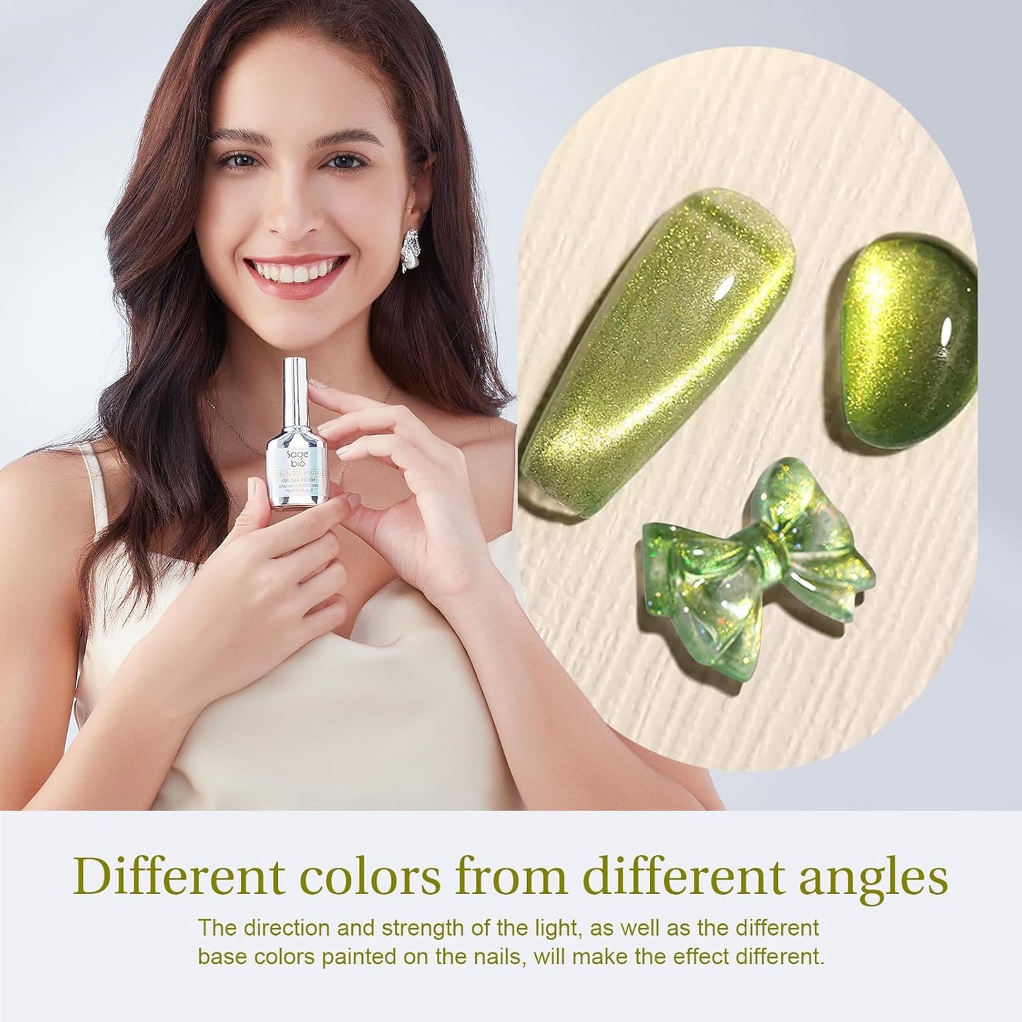 Cat Eye Gel Nail Polish with Magnet Stick, 15ml Glitter Holographic Nail Polish, Magnetic Effect Gel for Home DIY Manicure Gift, Jelly Green-Velvo Beauty