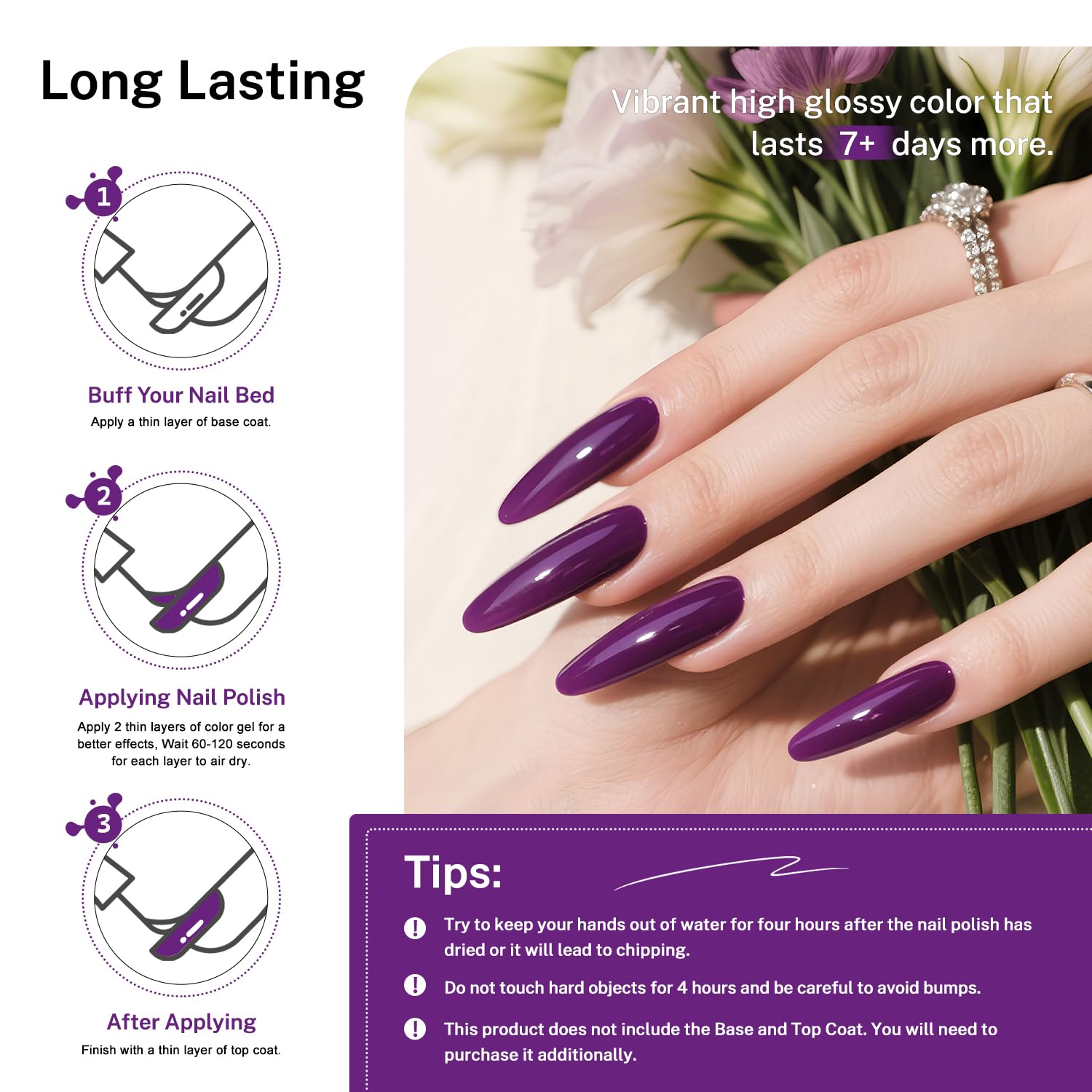 16.5ml Purple Nail Polish Large Volume Quick Drying Nail Polish, Fast Drying and Long Lasting Color Nail Art DIY Home Manicure Gift for Women-Velvo Beauty