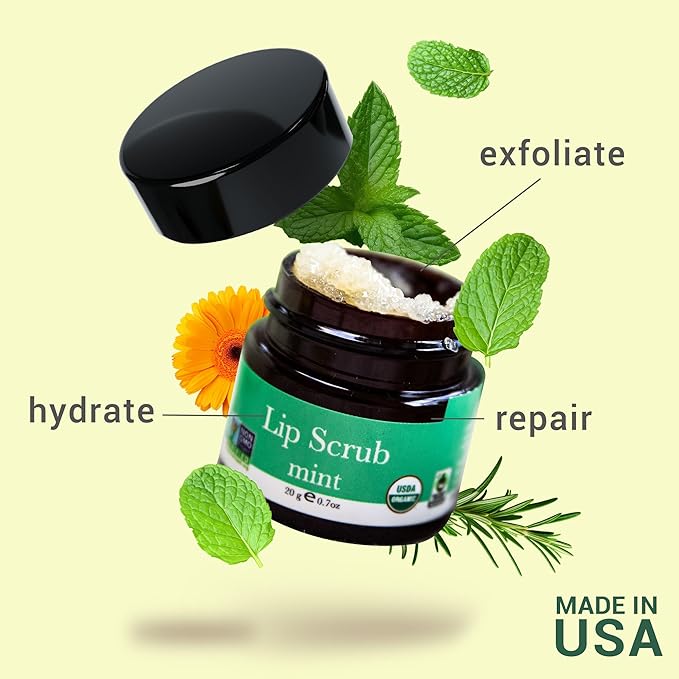 Organic Lip Scrub Mint - USA Made Exfoliating Lip Scrub with Natural & Organic Ingredients, Moisturizing Lip Exfoliator Scrub for Dry Lips, Lip Scrubber Exfoliator & Sugar Scrub for Smooth Lips-Velvo Beauty