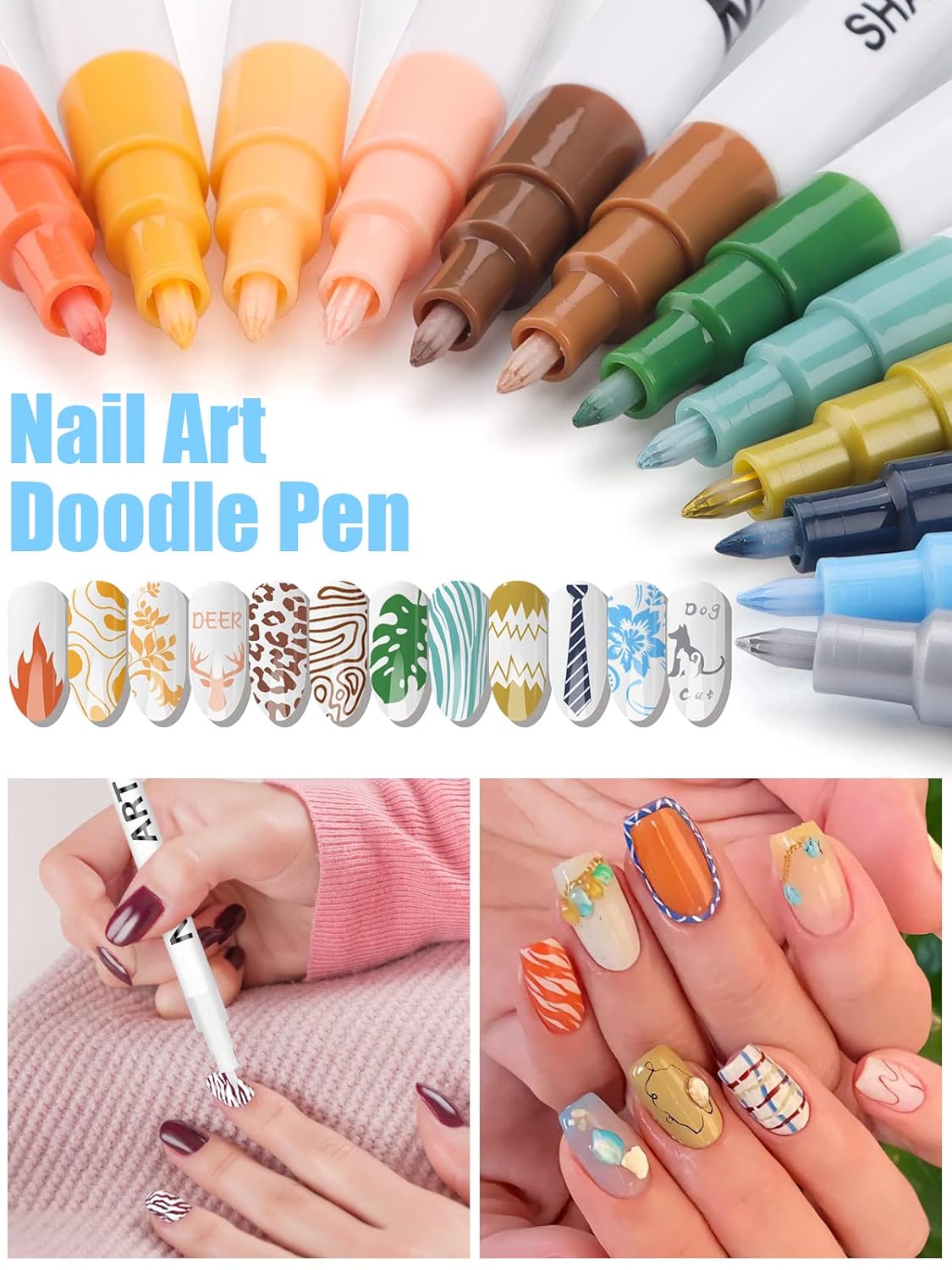 12 Color 3D Nail Art Pens Set, Kalolary Nail Point Graffiti Dotting Pen Drawing Painting Liner Brush for DIY Nail Art Beauty Adorn Manicure Tools(B)-Velvo Beauty
