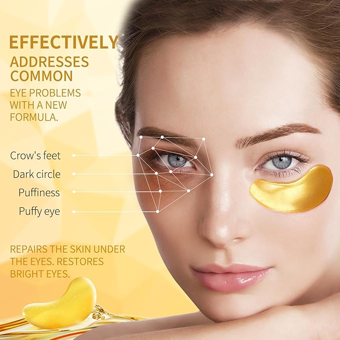 Under Eye Patches-24k Gold Eye Mask Pads - 60 Pieces, Collagen Hyaluronic Acid Eye Mask, Anti-Aging, Reduce Dark Circles, Puffiness and Wrinkles, For Men and Women-Velvo Beauty
