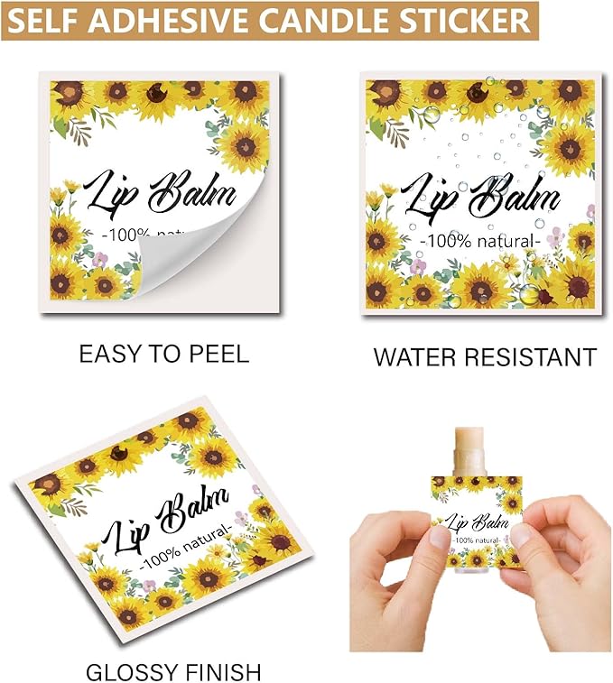 CRASPIRE 80Pcs 8 Styles Lip Balm Sticker Sunflower Self-Adhesive Homemade Lip Balm Labels Vintage Square DIY Plant Label Stickers for Lip Balm Containers Cosmetics Lipsticks-Velvo Beauty