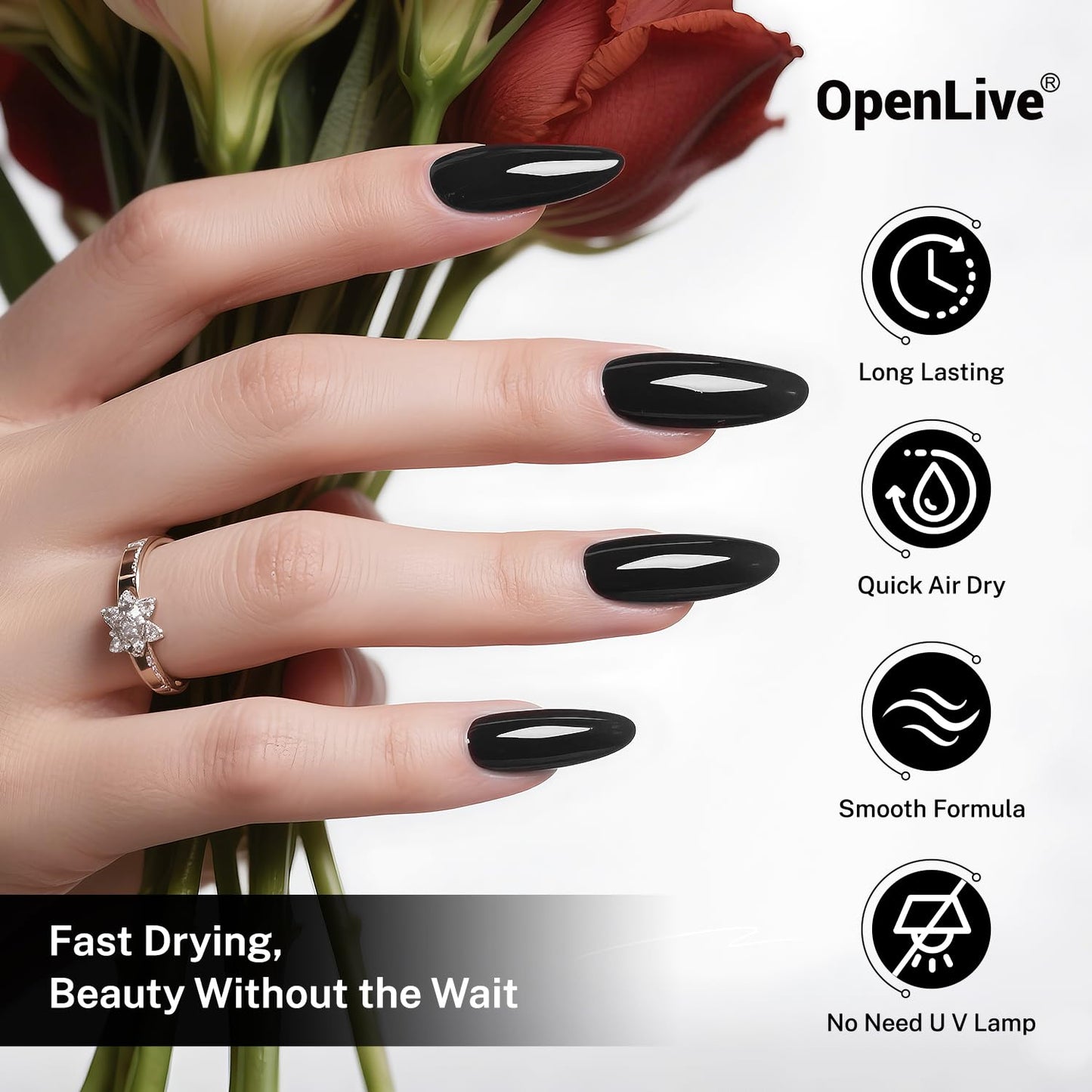 16.5ml Black Nail Polish Large Volume Quick Drying Nail Polish, Fast Drying and Long Lasting Color Nail Art DIY Home Manicure Gift for Women-Velvo Beauty