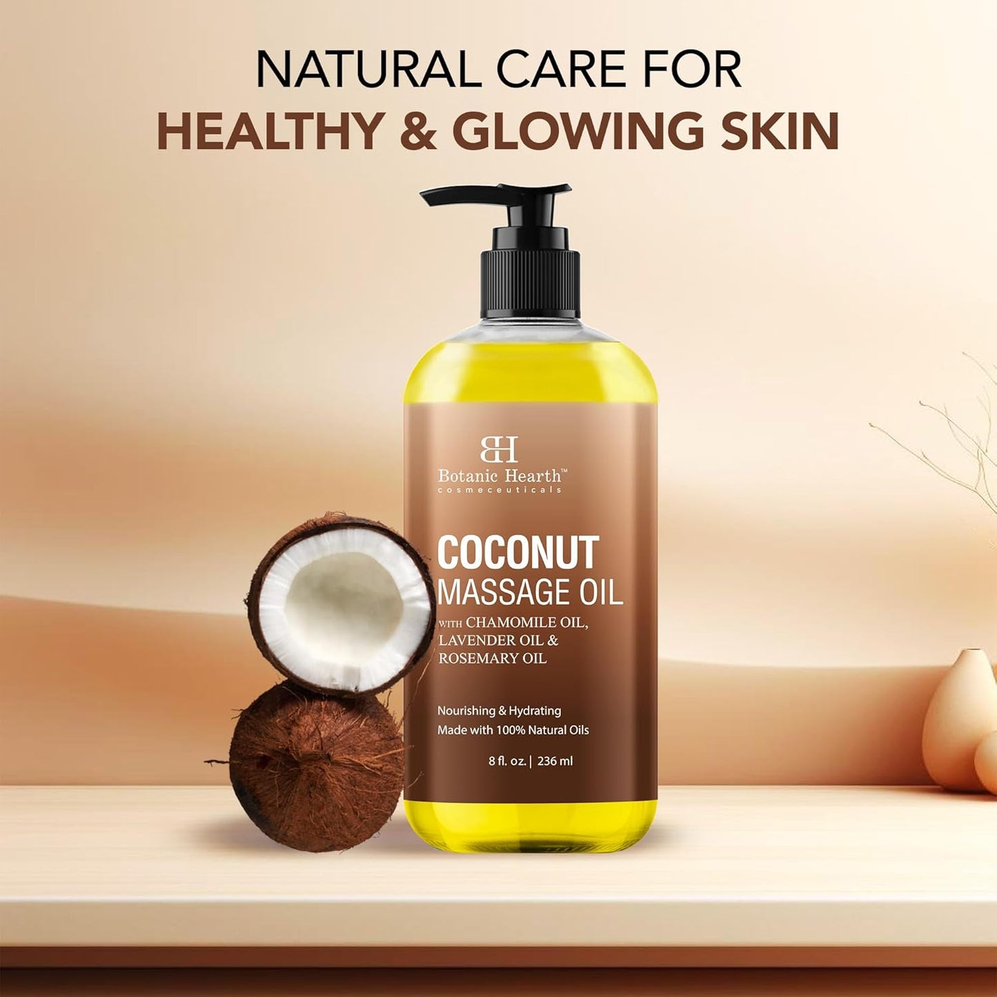Botanic Hearth Coconut Massage Oil | Ultra|Glide Formula with Soothing Aroma |Made with Natural Oils | All Skin Types, Men & Women | 8 Fl Oz-Velvo Beauty