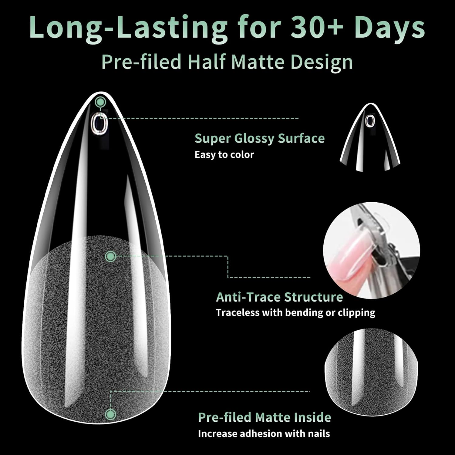 Medium Stiletto Nail Tips, 216pcs Acrylic Soft Fake Nails Gel Nail Tips, Full Cover Pre-Shaped Matte Clear Press on Nails for Extension, Diy at Home Manicure 12 Sizes-Velvo Beauty