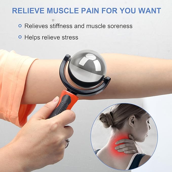 Cold Massage Roller Ball, Cold Therapy Relief, Portable Fitness Ice Roller Ball with Handle, Great Tool for Back/Neck Pain (Orange)-Velvo Beauty